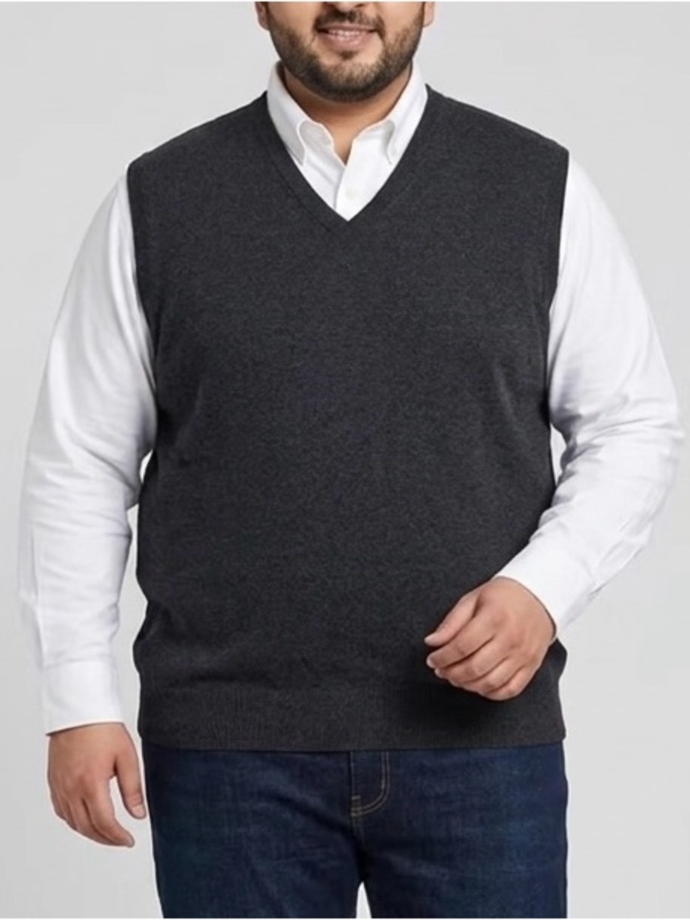 Kallspin Men's V-Neck Sweater Vest in Dark Charcoal 100% cotton   3XL.  1152